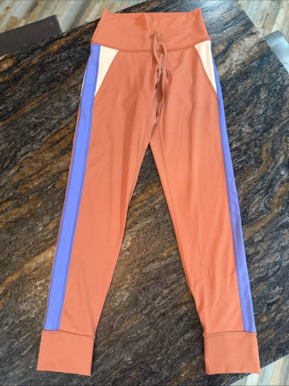 aerie Kids Rust Orange Leggings with Lavender Side Stripes and Cream Accents